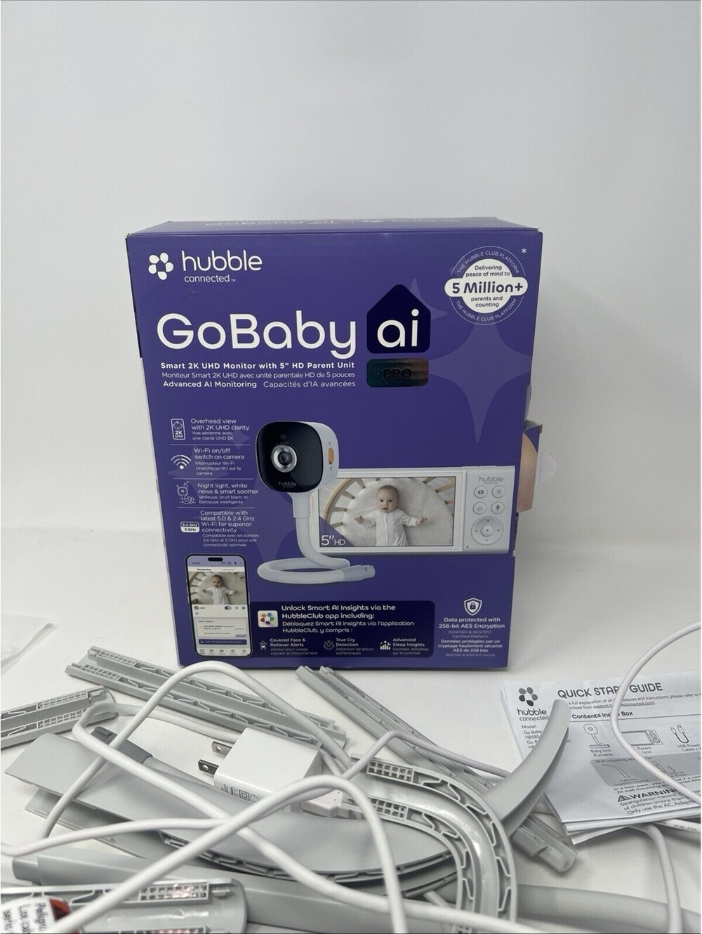 Hubble GoBaby AI Pro HB585AI 2K UHD Baby Monitor 5” HD Parent Unit Open Box